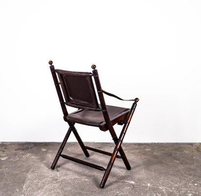 Folding Chair in Mahogany, Faux Bamboo, Leather and Brass, 1960s-XTS-1000301