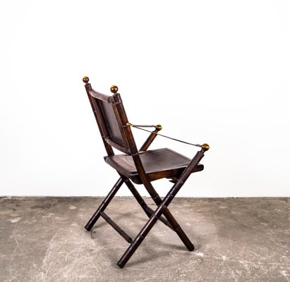 Folding Chair in Mahogany, Faux Bamboo, Leather and Brass, 1960s-VLO-1000303