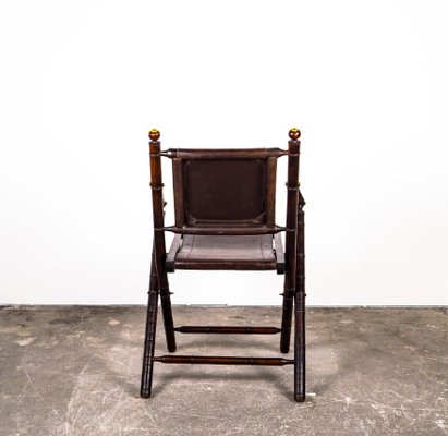 Folding Chair in Mahogany, Faux Bamboo, Leather and Brass, 1960s-VLO-1000303