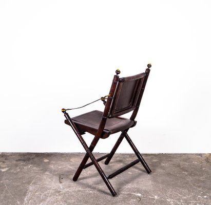 Folding Chair in Mahogany, Faux Bamboo, Leather and Brass, 1960s-XTS-1000301