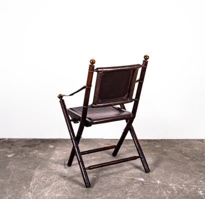 Folding Chair in Mahogany, Faux Bamboo, Leather and Brass, 1960s-VLO-1000303