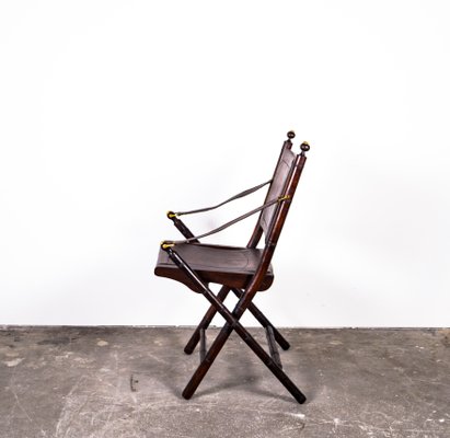 Folding Chair in Mahogany, Faux Bamboo, Leather and Brass, 1960s-XTS-1000301