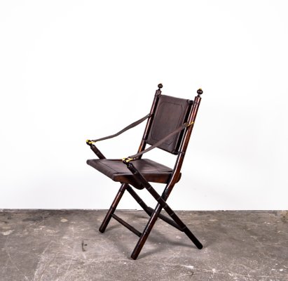 Folding Chair in Mahogany, Faux Bamboo, Leather and Brass, 1960s-XTS-1000301