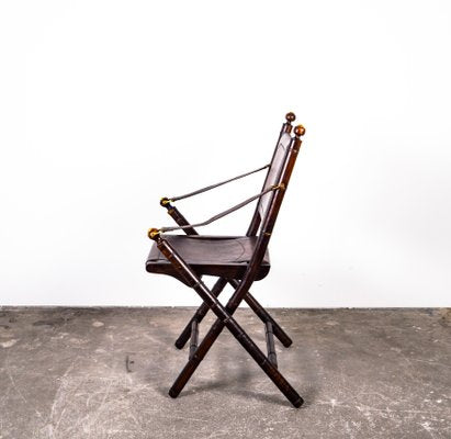 Folding Chair in Mahogany, Faux Bamboo, Leather and Brass, 1960s-VLO-1000303