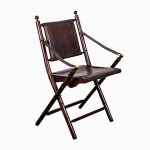 Folding Chair in Mahogany, Faux Bamboo, Leather and Brass, 1960s-XTS-1000301