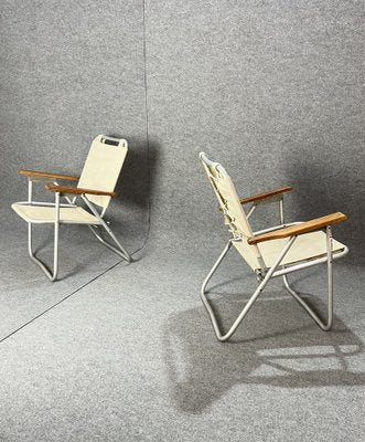 Folding Chairs in Aluminum, Fabric and Wood by Schiavi Padua, Italy, 1970s, Set of 2-ZST-1782446