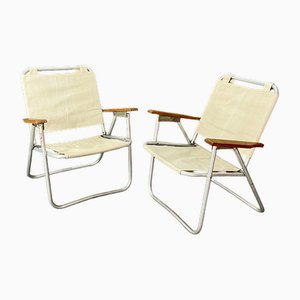 Folding Chairs in Aluminum, Fabric and Wood by Schiavi Padua, Italy, 1970s, Set of 2-ZST-1782446