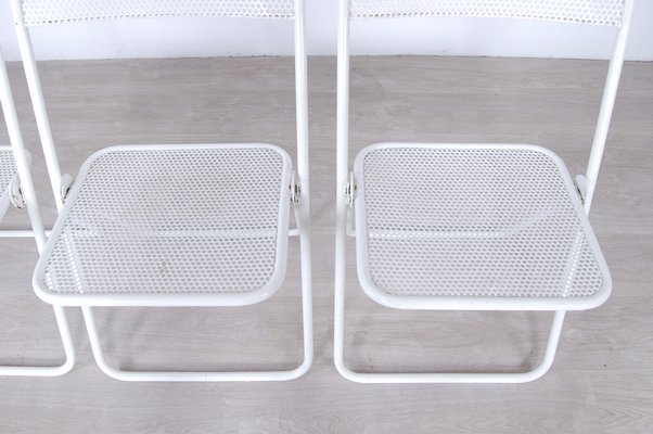 Folding Chairs in White Enamelled Iron,1960 - 70s, Set of 3-XSG-1071135