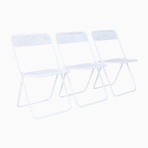 Folding Chairs in White Enamelled Iron,1960 - 70s, Set of 3-XSG-1071135