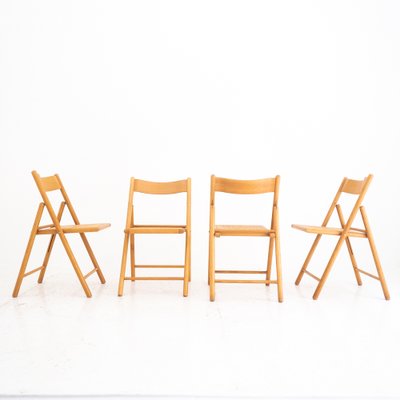 Folding Chairs in Wood and Straw, Italy, 1980s, Set of 4-UPW-1736421