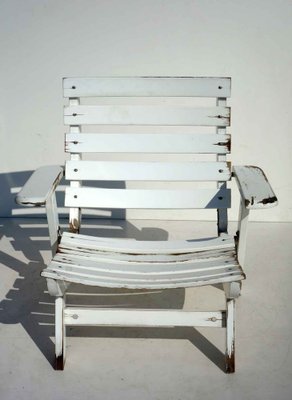 Folding Garden Armchair in White Wood, 1960s-GKB-1763331