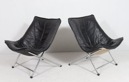 Folding Leather Armchairs by Teun Van Zanten for Molinari, Italy, 1970s, Set of 2