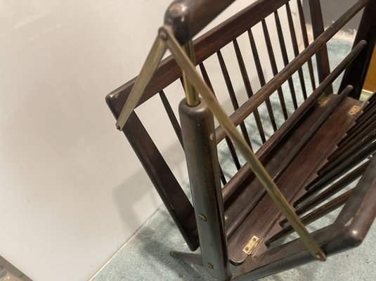 Folding Magazine Rack in Stained Wood and Brass by Cesare Lacca, Italy, 1950s-JJC-1453802