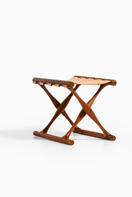 Folding Stool in Teak and Original Natural Leather attributed to Poul Hundevad, 1950s-SC-2020804