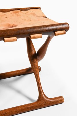 Folding Stool in Teak and Original Natural Leather attributed to Poul Hundevad, 1950s-SC-2020804