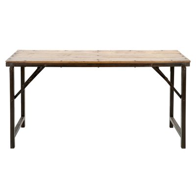 Folding Table in Metal & Teak-NQ-1803335