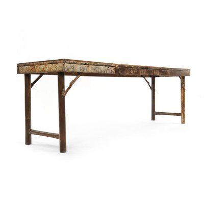 Folding Wooden Table with Iron Legs-NQ-702215