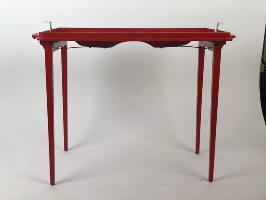 Folding Wooden Tray Table in Burnt Orange Colour, Austria, 1930s-BAF-1009122