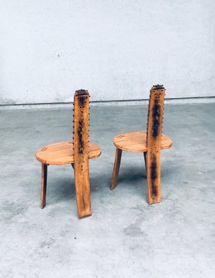 Folk Art Brutalist Saw Back Side Chairs, France, 1960s, Set of 2-RQV-1761649