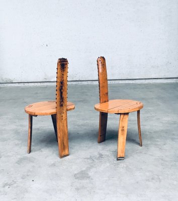 Folk Art Brutalist Saw Back Side Chairs, France, 1960s, Set of 2-RQV-1761649