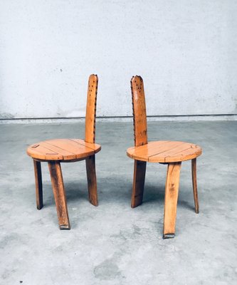 Folk Art Brutalist Saw Back Side Chairs, France, 1960s, Set of 2-RQV-1761649