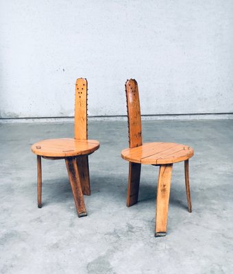 Folk Art Brutalist Saw Back Side Chairs, France, 1960s, Set of 2-RQV-1761649