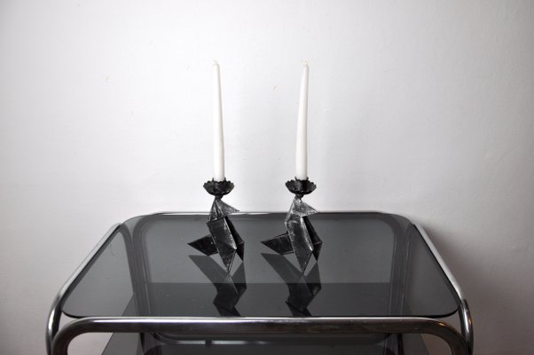 Folk Art Candlesticks Birds, Denmark, 1970s, Set of 2-EJE-1681125