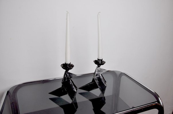 Folk Art Candlesticks Birds, Denmark, 1970s, Set of 2-EJE-1681125