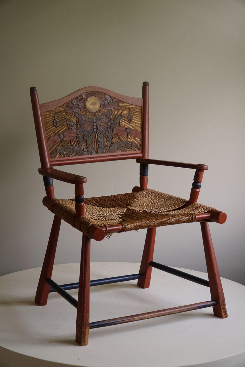 Folk Art Handcrafted Swedish Armchair, 1920s