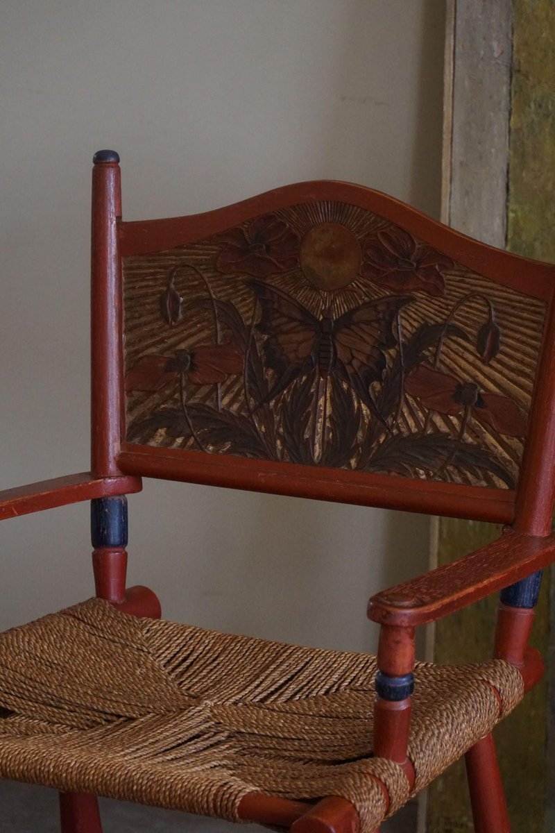 Folk Art Handcrafted Swedish Armchair, 1920s