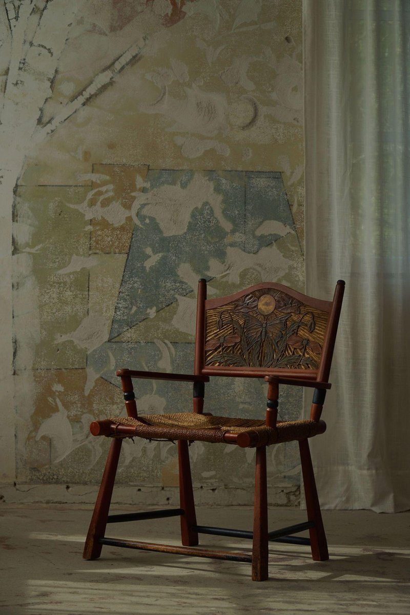 Folk Art Handcrafted Swedish Armchair, 1920s