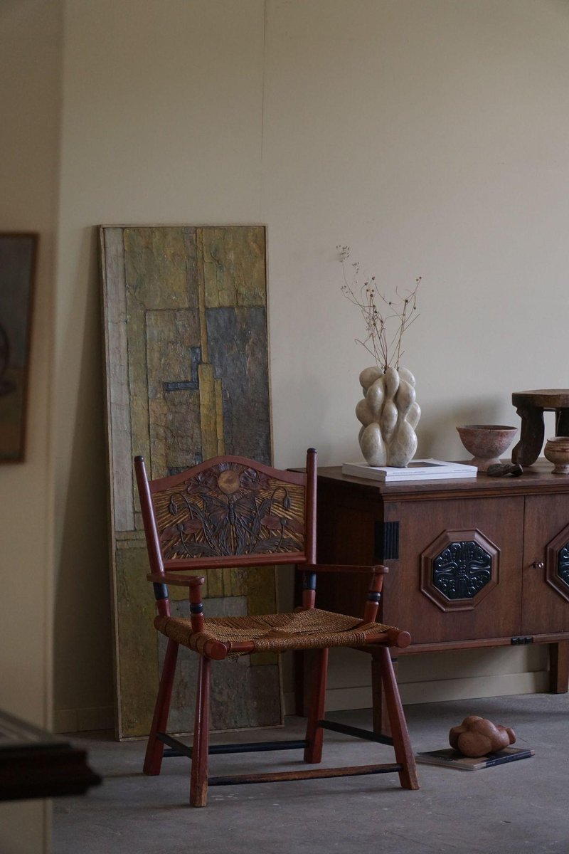 Folk Art Handcrafted Swedish Armchair, 1920s