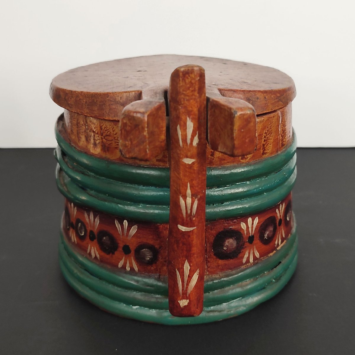 Folk Art Swedish Wooden Lidded Tankards, 1920s, Set of 2