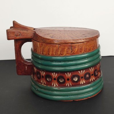 Folk Art Swedish Wooden Lidded Tankards, 1920s, Set of 2-YGE-1425084