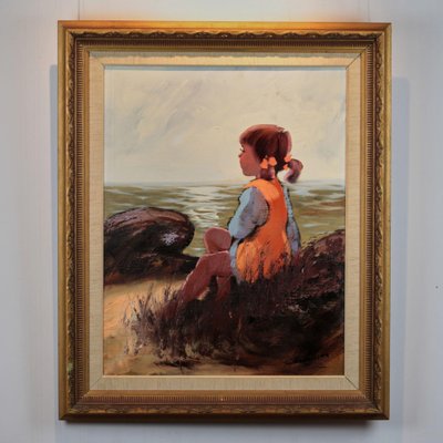 Folke Carlson, On the Seashore Painting, Sweden, Oil on Canvas, Framed-WMV-1357599