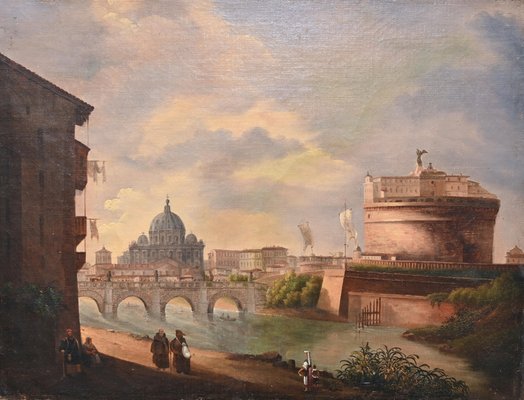 Follower of G. Van Wittel, Rome with St Peter, Oil Panting-ZCI-1759206