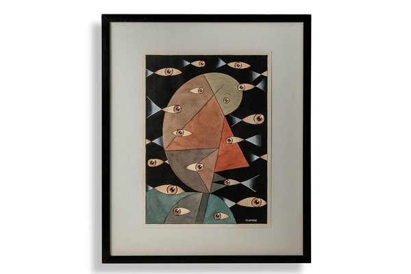 Fondimare, Composition, Gouache or Mixed Media, 1980s, Framed-CEJ-1702355