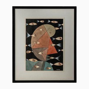 Fondimare, Composition, Gouache or Mixed Media, 1980s, Framed-CEJ-1702355