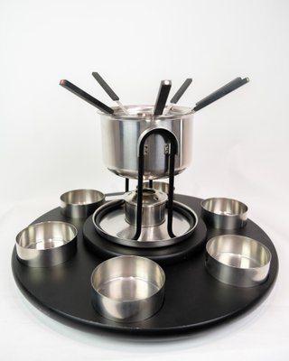 Fondue Set in Stainless Steel with Bowls and Forks attributed to Arne Jacobsen for Stelton, 2000s, Set of 13-UY-1816956