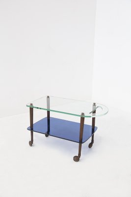 Fontana Arte Blue Glass Wood and Brass Serving Trolley-RCE-1361864