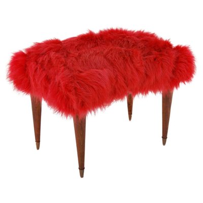 Footstool with Faux Fur Seat, 1940s-CGZ-1795481