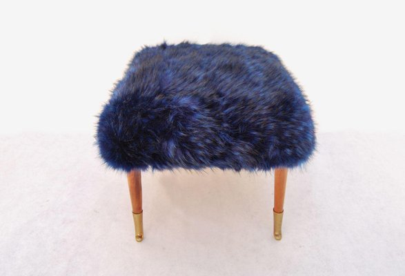 Footstool with Faux Fur Seat, 1940s-CGZ-1795482