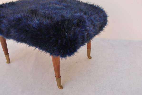 Footstool with Faux Fur Seat, 1940s-CGZ-1795482