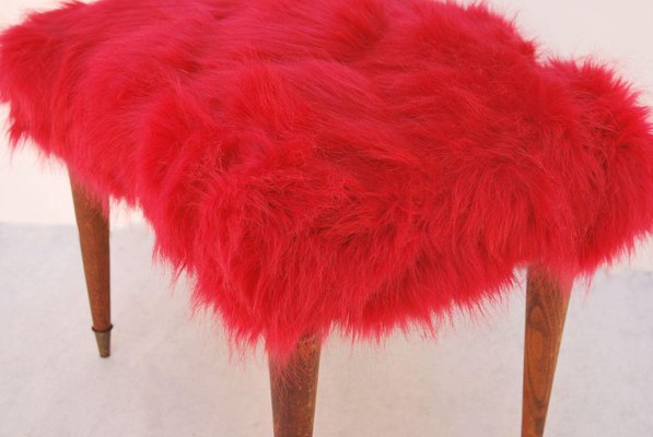 Footstool with Faux Fur Seat, 1940s-CGZ-1795481