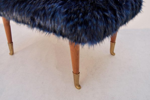 Footstool with Faux Fur Seat, 1940s-CGZ-1795482