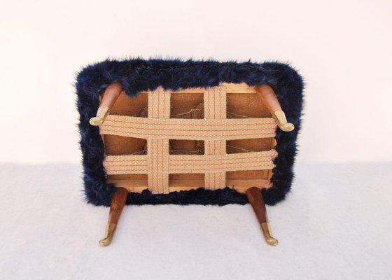 Footstool with Faux Fur Seat, 1940s-CGZ-1795482