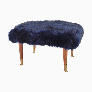 Footstool with Faux Fur Seat, 1940s-CGZ-1795482