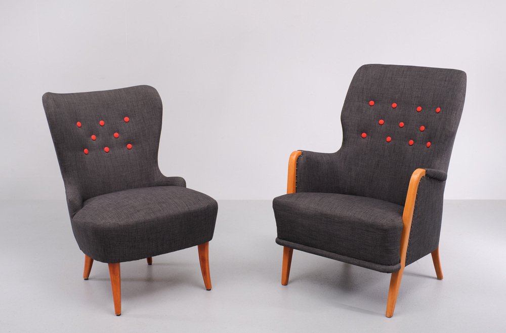 For Him and Her Easy Chairs and Matching Ottoman, 1955, Set of 3