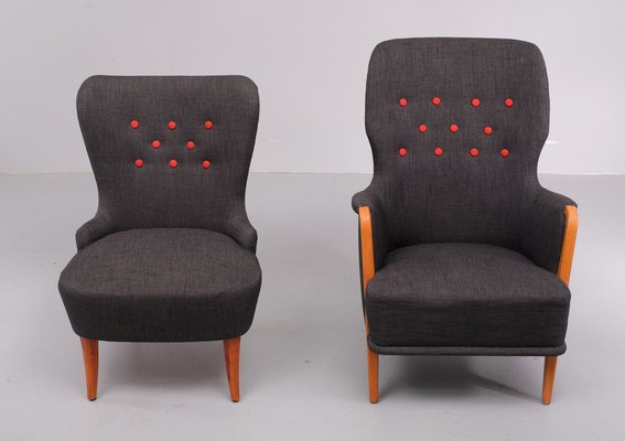 For Him and Her Easy Chairs and Matching Ottoman, 1955, Set of 3