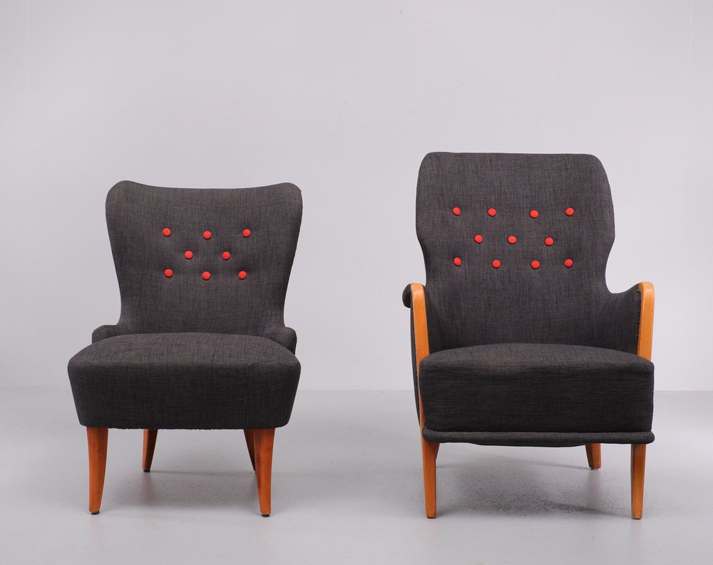 For Him and Her Easy Chairs and Matching Ottoman, 1955, Set of 3